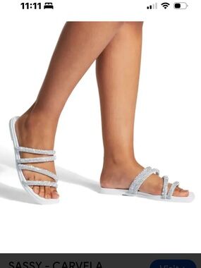 Carvela Sassy Silver Crystal-Strap Slide Sandals